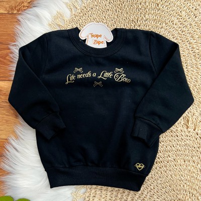  Conj. Casaco Life needs a Little Bow e Calça Legging - Preto e Dourado